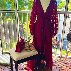 Petite satin jacquard wrapped at the waist maxi